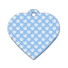 Cute Cat Faces White And Blue  Dog Tag Heart (two Sides) by SpinnyChairDesigns