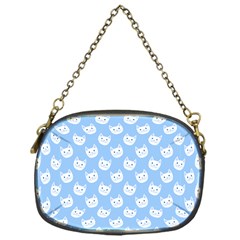 Cute Cat Faces White And Blue  Chain Purse (one Side) by SpinnyChairDesigns