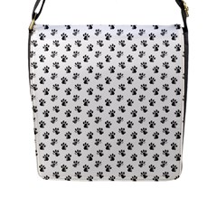 Cat Dog Animal Paw Prints Pattern Black And White Flap Closure Messenger Bag (l) by SpinnyChairDesigns