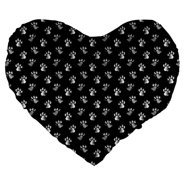 Cat Dog Animal Paw Prints Black and White Large 19  Premium Heart Shape Cushions