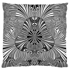 Abstract Art Black And White Floral Intricate Pattern Large Flano Cushion Case (two Sides) by SpinnyChairDesigns