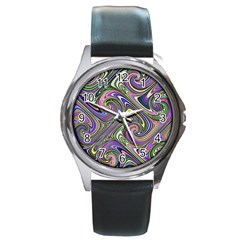 Abstract Art Purple Swirls Pattern Round Metal Watch