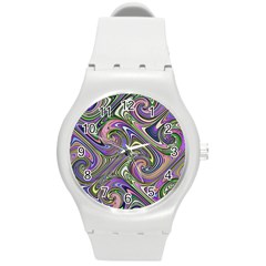 Abstract Art Purple Swirls Pattern Round Plastic Sport Watch (M)