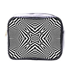 Black And White Line Art Pattern Stripes Mini Toiletries Bag (one Side) by SpinnyChairDesigns