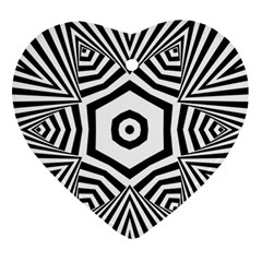 Black And White Line Art Stripes Pattern Heart Ornament (two Sides) by SpinnyChairDesigns