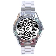 Black And White Line Art Stripes Pattern Stainless Steel Analogue Watch by SpinnyChairDesigns