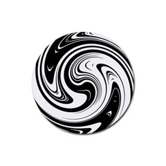 Black And White Swirl Spiral Swoosh Pattern Rubber Round Coaster (4 Pack)  by SpinnyChairDesigns