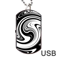 Black And White Swirl Spiral Swoosh Pattern Dog Tag Usb Flash (one Side) by SpinnyChairDesigns