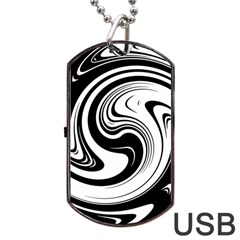 Black And White Swirl Spiral Swoosh Pattern Dog Tag Usb Flash (two Sides) by SpinnyChairDesigns