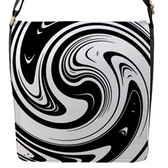 Black And White Swirl Spiral Swoosh Pattern Flap Closure Messenger Bag (s) by SpinnyChairDesigns