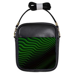 Black And Green Abstract Stripes Gradient Girls Sling Bag by SpinnyChairDesigns