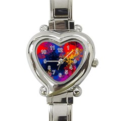 Colorful Paint Splatter Texture Red Black Yellow Blue Heart Italian Charm Watch by SpinnyChairDesigns