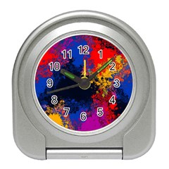 Colorful Paint Splatter Texture Red Black Yellow Blue Travel Alarm Clock by SpinnyChairDesigns