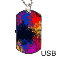 Colorful Paint Splatter Texture Red Black Yellow Blue Dog Tag Usb Flash (two Sides) by SpinnyChairDesigns