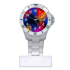 Colorful Paint Splatter Texture Red Black Yellow Blue Plastic Nurses Watch by SpinnyChairDesigns