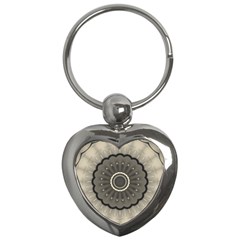 Beige Kaleidoscope Mandala Arabesque Pattern Key Chain (heart) by SpinnyChairDesigns