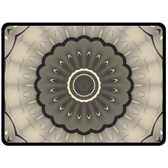 Beige Kaleidoscope Mandala Arabesque Pattern Fleece Blanket (large)  by SpinnyChairDesigns