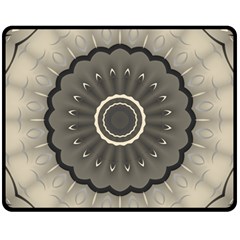 Beige Kaleidoscope Mandala Arabesque Pattern Fleece Blanket (medium)  by SpinnyChairDesigns