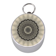 Beige Kaleidoscope Mandala Arabesque Pattern Mini Silver Compasses by SpinnyChairDesigns