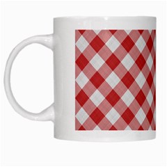 Picnic Gingham Red White Checkered Plaid Pattern White Mugs by SpinnyChairDesigns