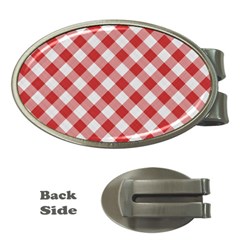 Picnic Gingham Red White Checkered Plaid Pattern Money Clips (oval)  by SpinnyChairDesigns