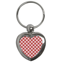 Picnic Gingham Red White Checkered Plaid Pattern Key Chain (heart) by SpinnyChairDesigns