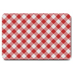 Picnic Gingham Red White Checkered Plaid Pattern Large Doormat  by SpinnyChairDesigns