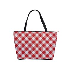 Picnic Gingham Red White Checkered Plaid Pattern Classic Shoulder Handbag by SpinnyChairDesigns