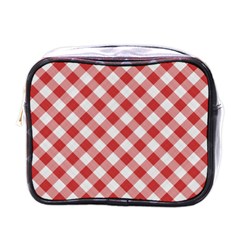 Picnic Gingham Red White Checkered Plaid Pattern Mini Toiletries Bag (one Side) by SpinnyChairDesigns