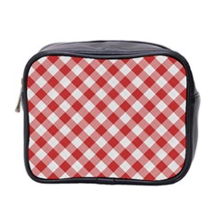 Picnic Gingham Red White Checkered Plaid Pattern Mini Toiletries Bag (two Sides) by SpinnyChairDesigns