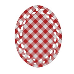 Picnic Gingham Red White Checkered Plaid Pattern Oval Filigree Ornament (two Sides) by SpinnyChairDesigns