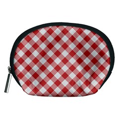 Picnic Gingham Red White Checkered Plaid Pattern Accessory Pouch (medium) by SpinnyChairDesigns