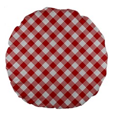 Picnic Gingham Red White Checkered Plaid Pattern Large 18  Premium Flano Round Cushions by SpinnyChairDesigns