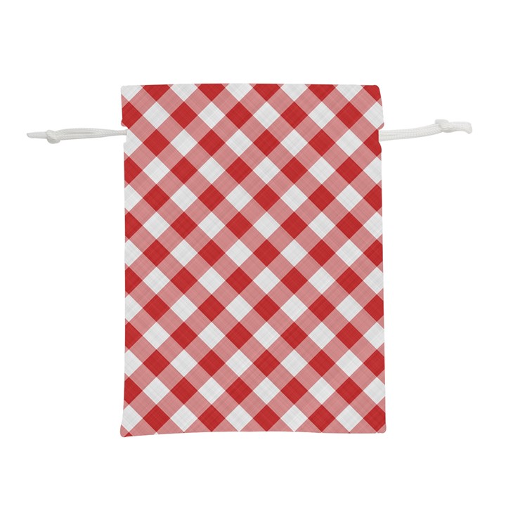 Picnic Gingham Red White Checkered Plaid Pattern Lightweight Drawstring Pouch (L)