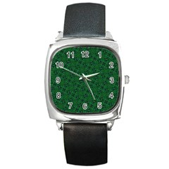 Green Intricate Pattern Square Metal Watch by SpinnyChairDesigns