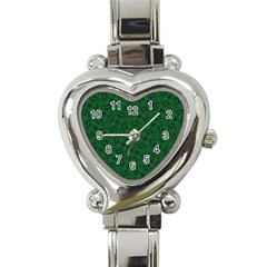 Green Intricate Pattern Heart Italian Charm Watch by SpinnyChairDesigns
