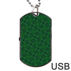 Green Intricate Pattern Dog Tag Usb Flash (one Side) by SpinnyChairDesigns