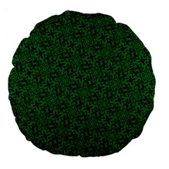 Green Intricate Pattern Large 18  Premium Flano Round Cushions by SpinnyChairDesigns