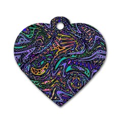 Multicolored Abstract Art Pattern Dog Tag Heart (one Side) by SpinnyChairDesigns