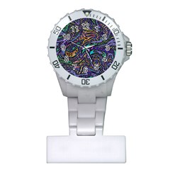 Multicolored Abstract Art Pattern Plastic Nurses Watch by SpinnyChairDesigns
