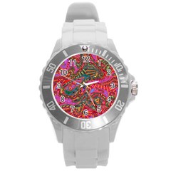 Abstract Art Multicolored Pattern Round Plastic Sport Watch (l) by SpinnyChairDesigns