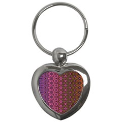Abstract Retro Floral Stripes Pattern Key Chain (heart) by SpinnyChairDesigns