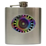 Colorful Rainbow Colored Arabesque Mandala Kaleidoscope  Hip Flask (6 oz) Front