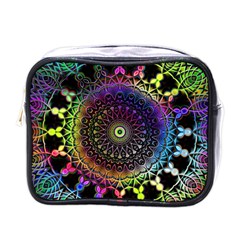 Colorful Rainbow Colored Arabesque Mandala Kaleidoscope  Mini Toiletries Bag (one Side) by SpinnyChairDesigns