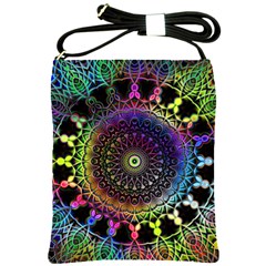 Colorful Rainbow Colored Arabesque Mandala Kaleidoscope  Shoulder Sling Bag by SpinnyChairDesigns