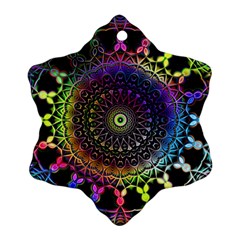 Colorful Rainbow Colored Arabesque Mandala Kaleidoscope  Snowflake Ornament (two Sides) by SpinnyChairDesigns