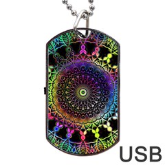 Colorful Rainbow Colored Arabesque Mandala Kaleidoscope  Dog Tag Usb Flash (two Sides) by SpinnyChairDesigns