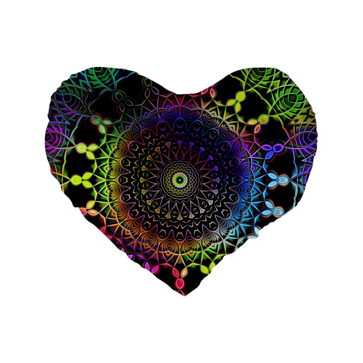 Colorful Rainbow Colored Arabesque Mandala Kaleidoscope  Standard 16  Premium Heart Shape Cushions