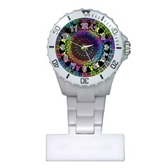 Colorful Rainbow Colored Arabesque Mandala Kaleidoscope  Plastic Nurses Watch by SpinnyChairDesigns