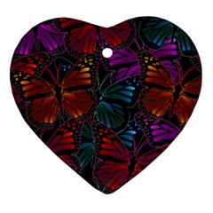 Colorful Monarch Butterfly Pattern Heart Ornament (two Sides) by SpinnyChairDesigns